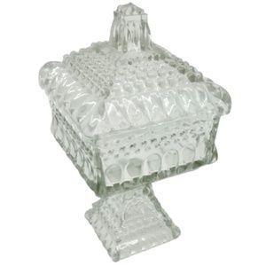 VINTAGE 1940s~WESTMORLAND~Wedding Bowl w/Lid~ Clear Diamond Glass Hobnail